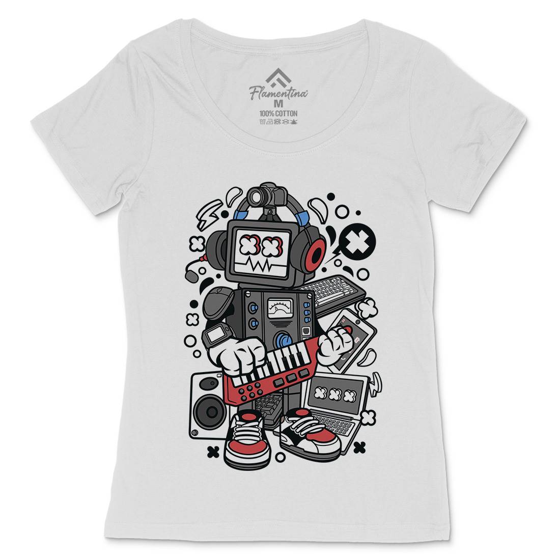 Robot Machine Womens Scoop Neck T-Shirt Music C635