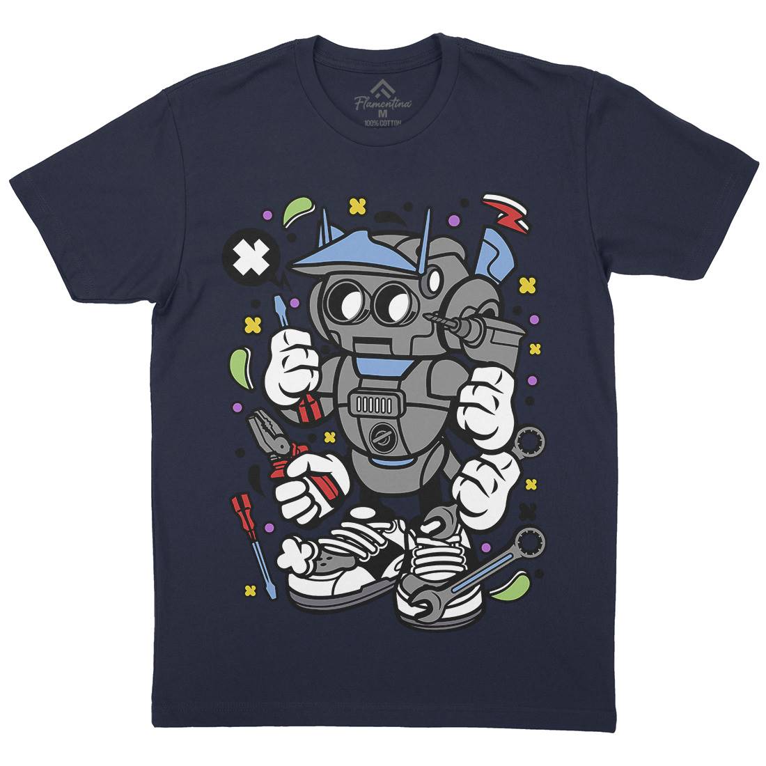Robot Tools Mens Organic Crew Neck T-Shirt Work C636