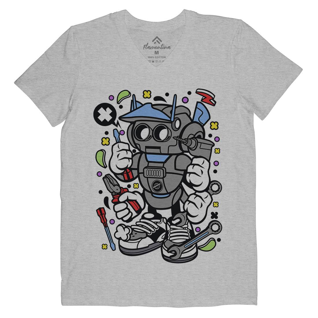 Robot Tools Mens V-Neck T-Shirt Work C636
