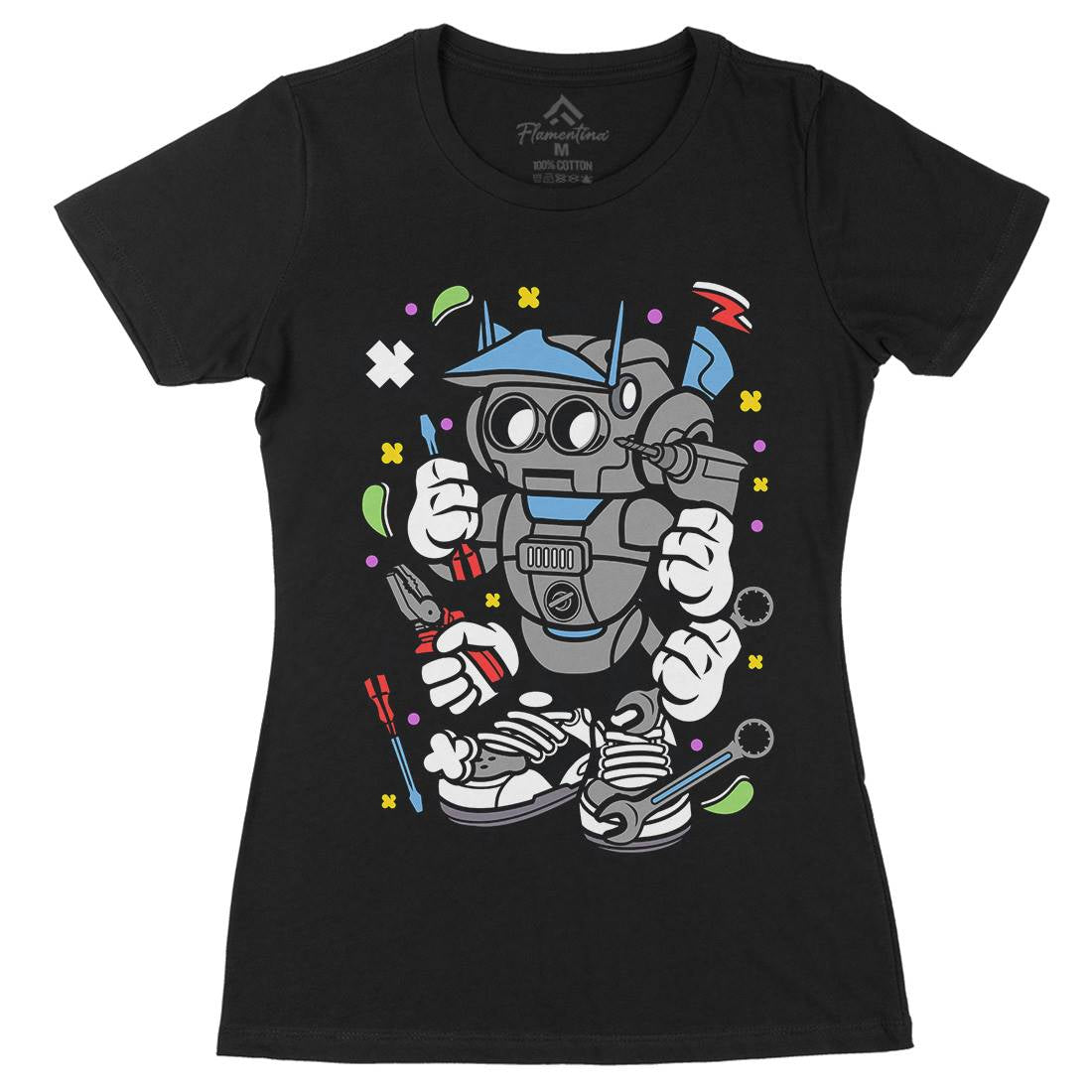 Robot Tools Womens Organic Crew Neck T-Shirt Work C636