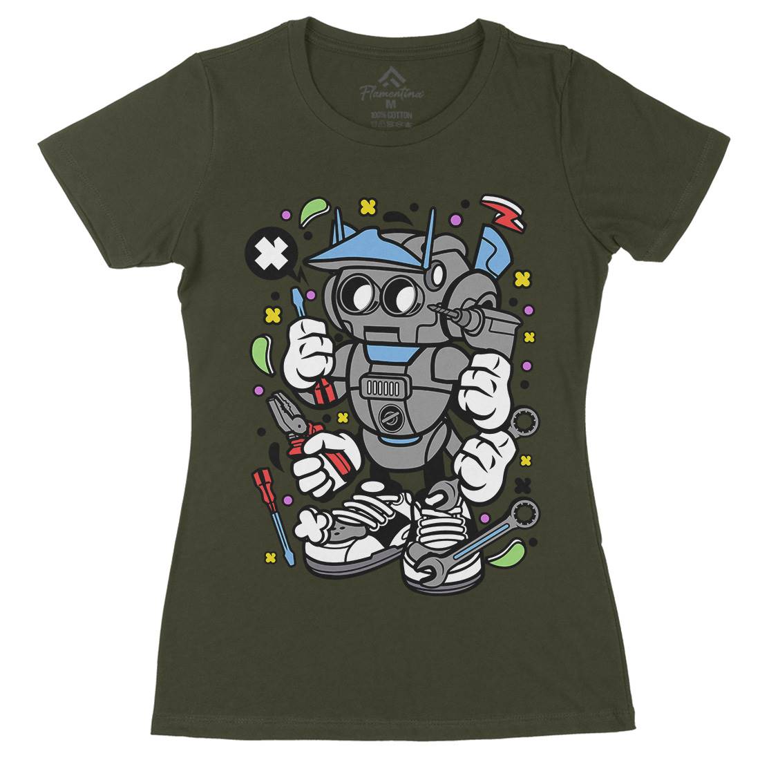 Robot Tools Womens Organic Crew Neck T-Shirt Work C636