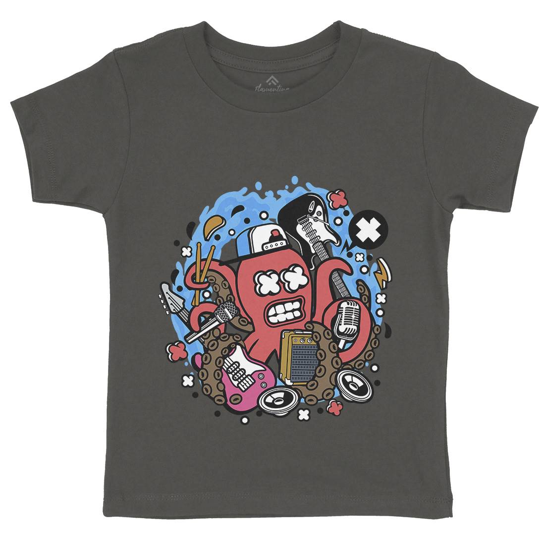 Rock Octopus Kids Crew Neck T-Shirt Music C637
