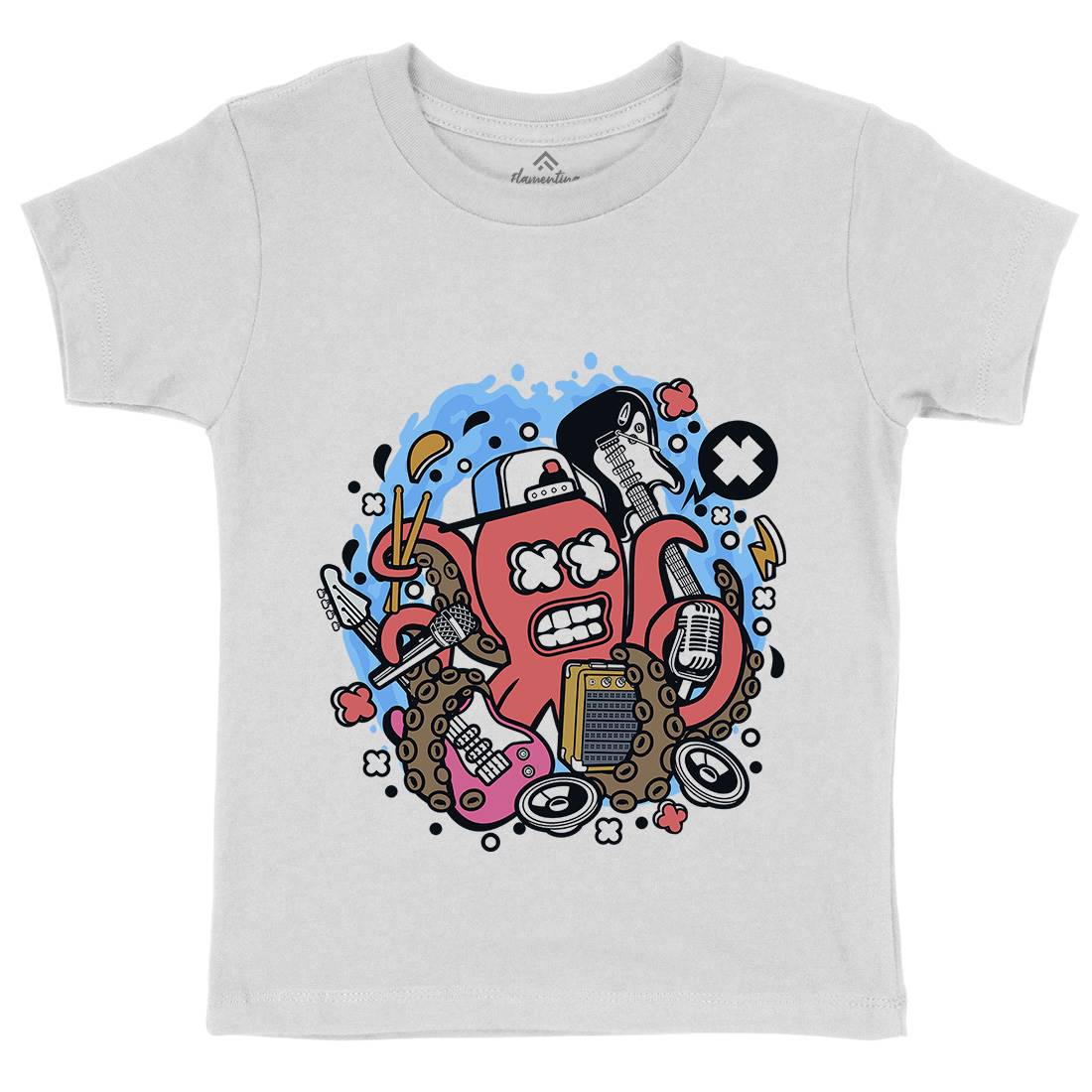 Rock Octopus Kids Crew Neck T-Shirt Music C637