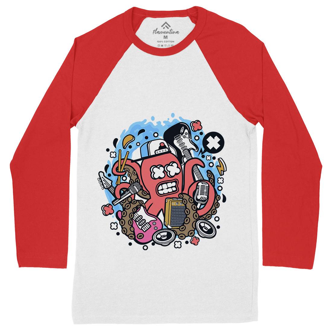 Rock Octopus Mens Long Sleeve Baseball T-Shirt Music C637