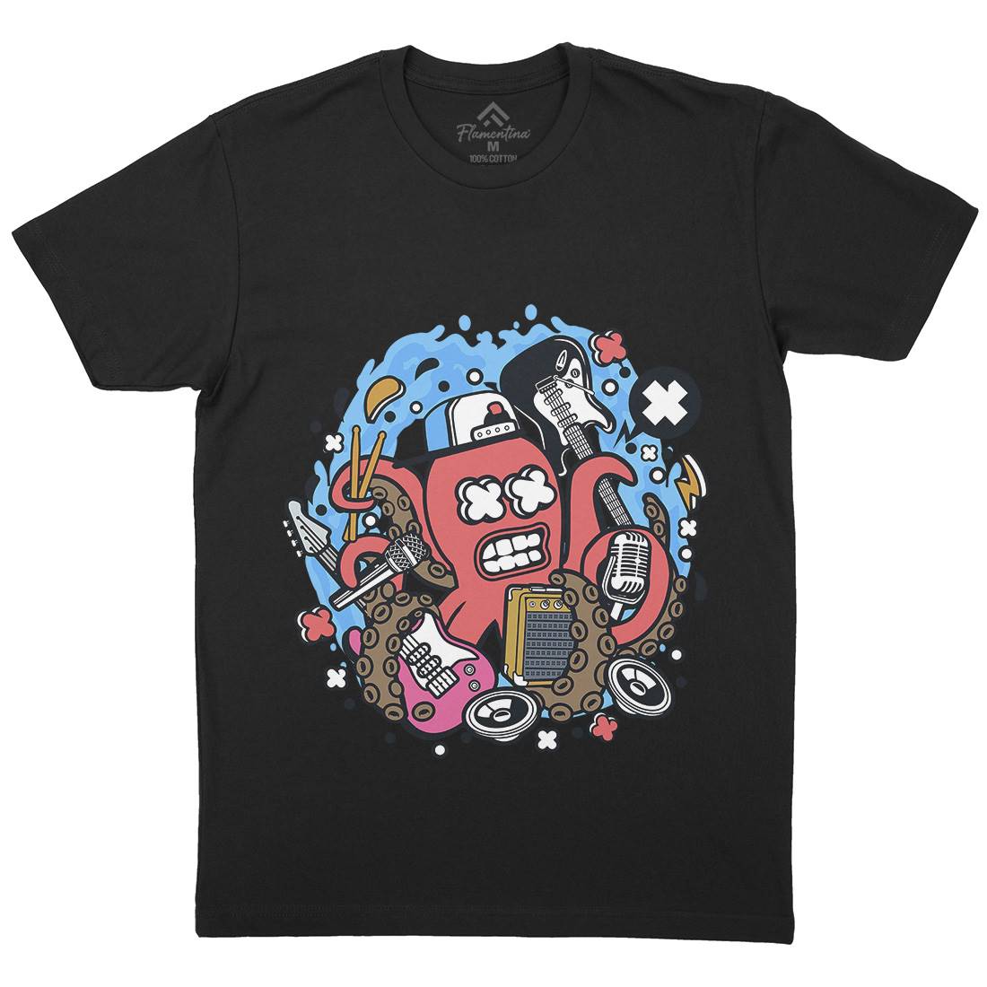 Rock Octopus Mens Organic Crew Neck T-Shirt Music C637