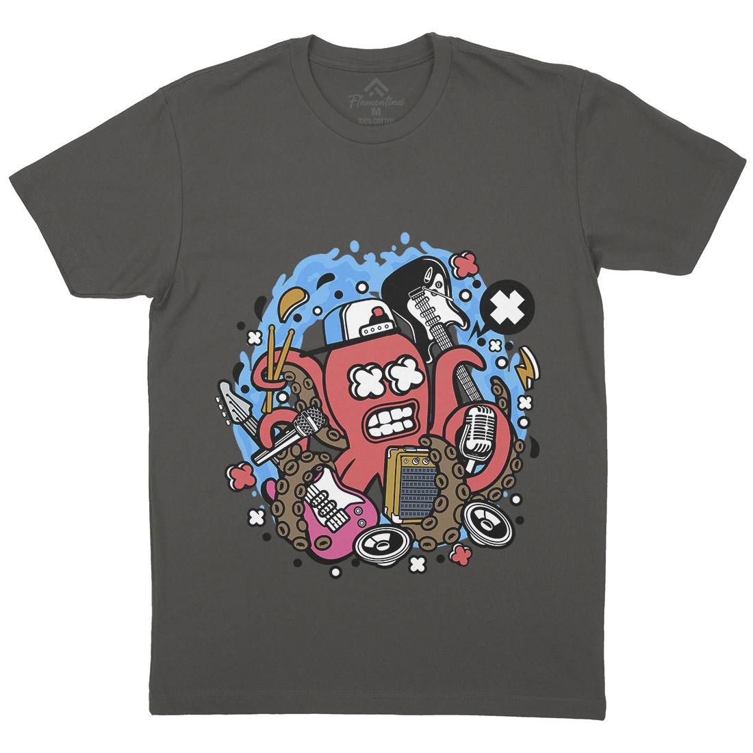 Rock Octopus Mens Organic Crew Neck T-Shirt Music C637