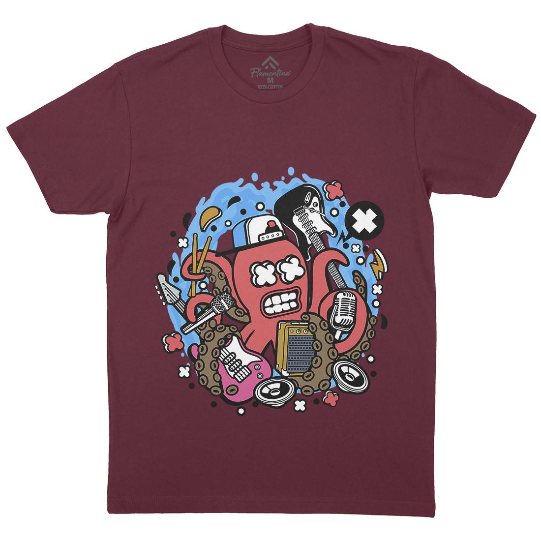 Rock Octopus Mens Crew Neck T-Shirt Music C637
