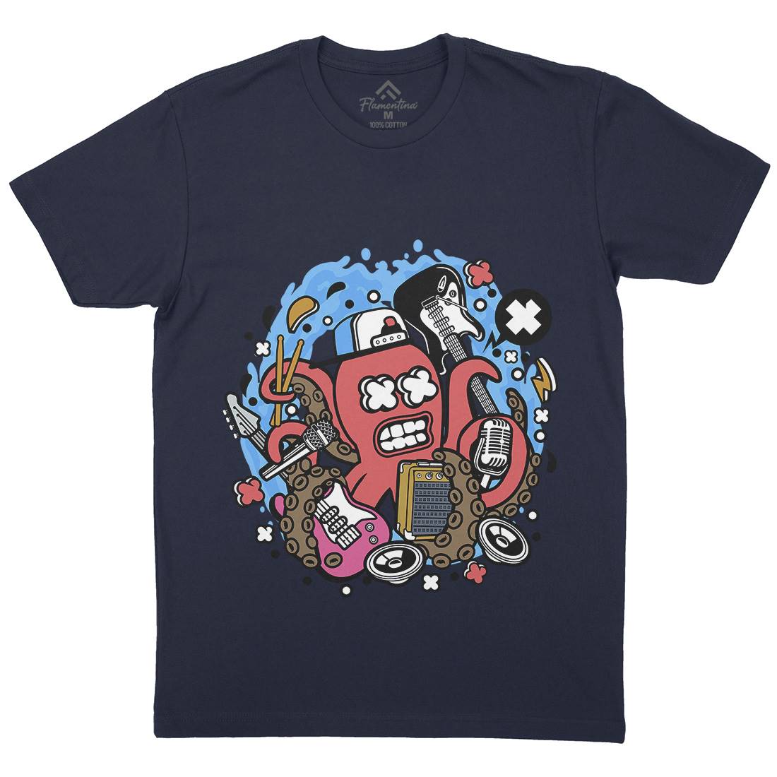 Rock Octopus Mens Crew Neck T-Shirt Music C637