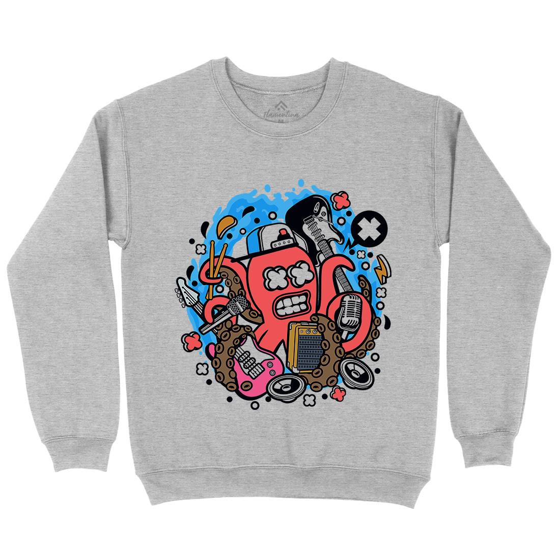 Rock Octopus Kids Crew Neck Sweatshirt Music C637