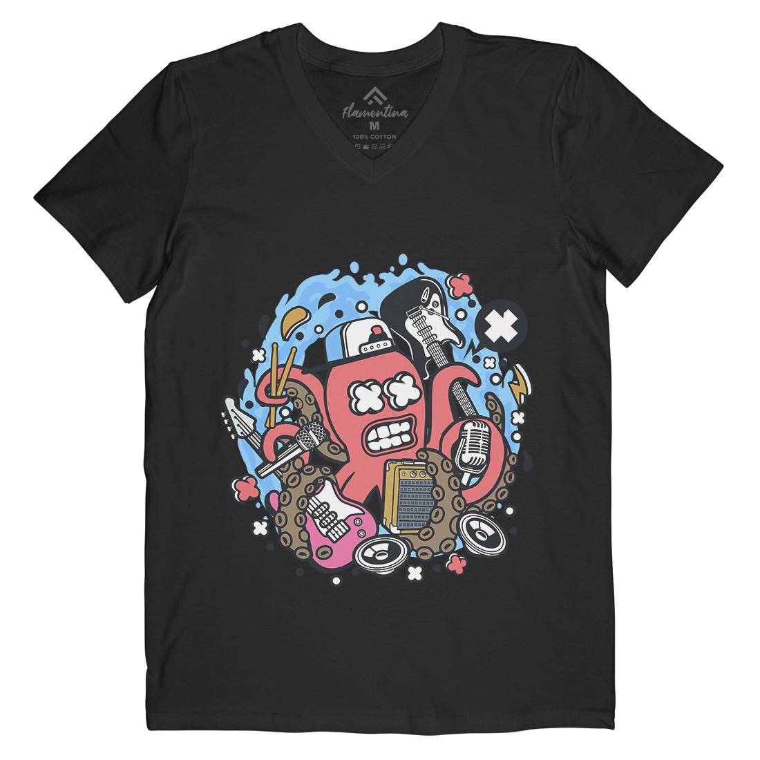 Rock Octopus Mens Organic V-Neck T-Shirt Music C637