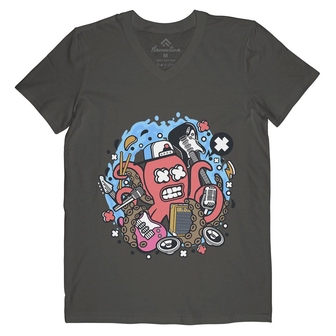 Rock Octopus Mens V-Neck T-Shirt Music C637