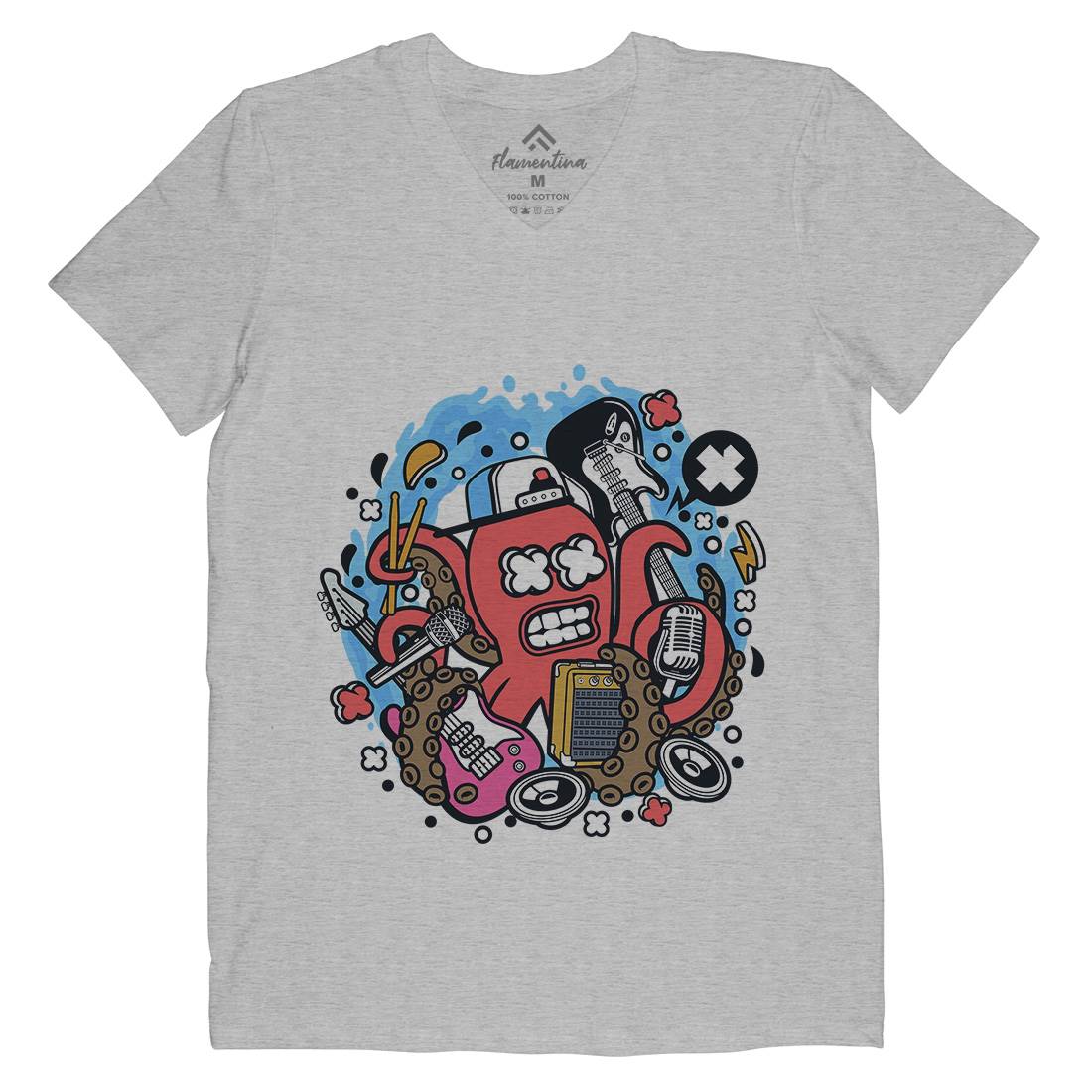 Rock Octopus Mens V-Neck T-Shirt Music C637
