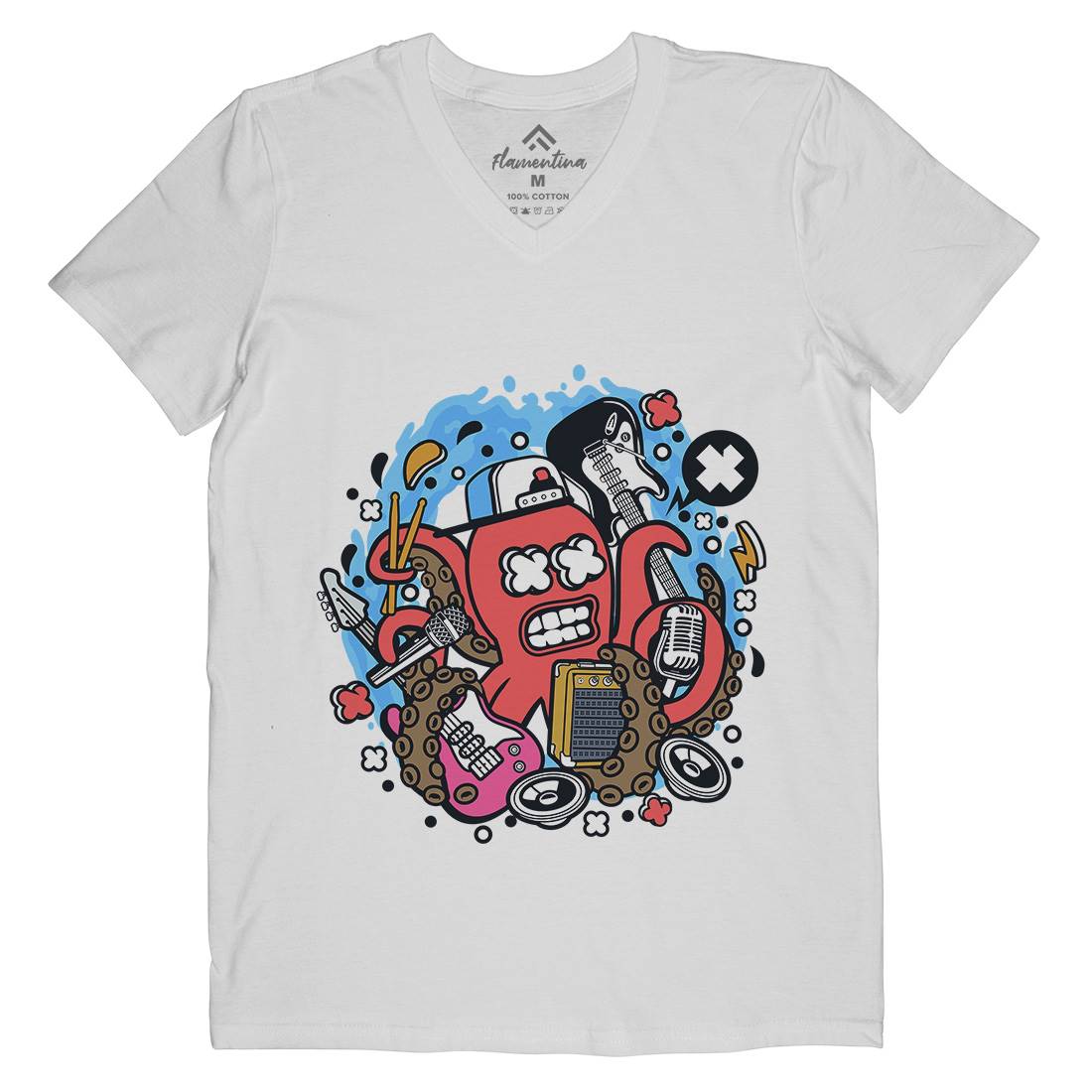 Rock Octopus Mens Organic V-Neck T-Shirt Music C637