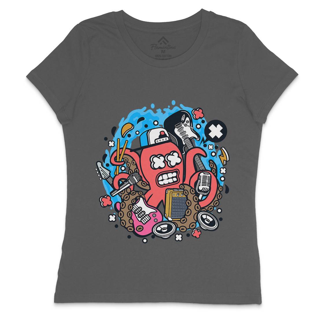 Rock Octopus Womens Crew Neck T-Shirt Music C637