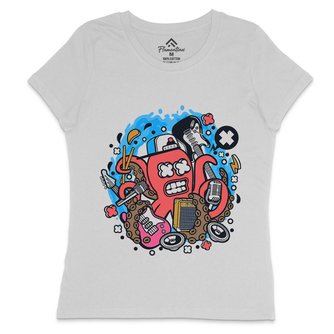 Rock Octopus Womens Crew Neck T-Shirt Music C637