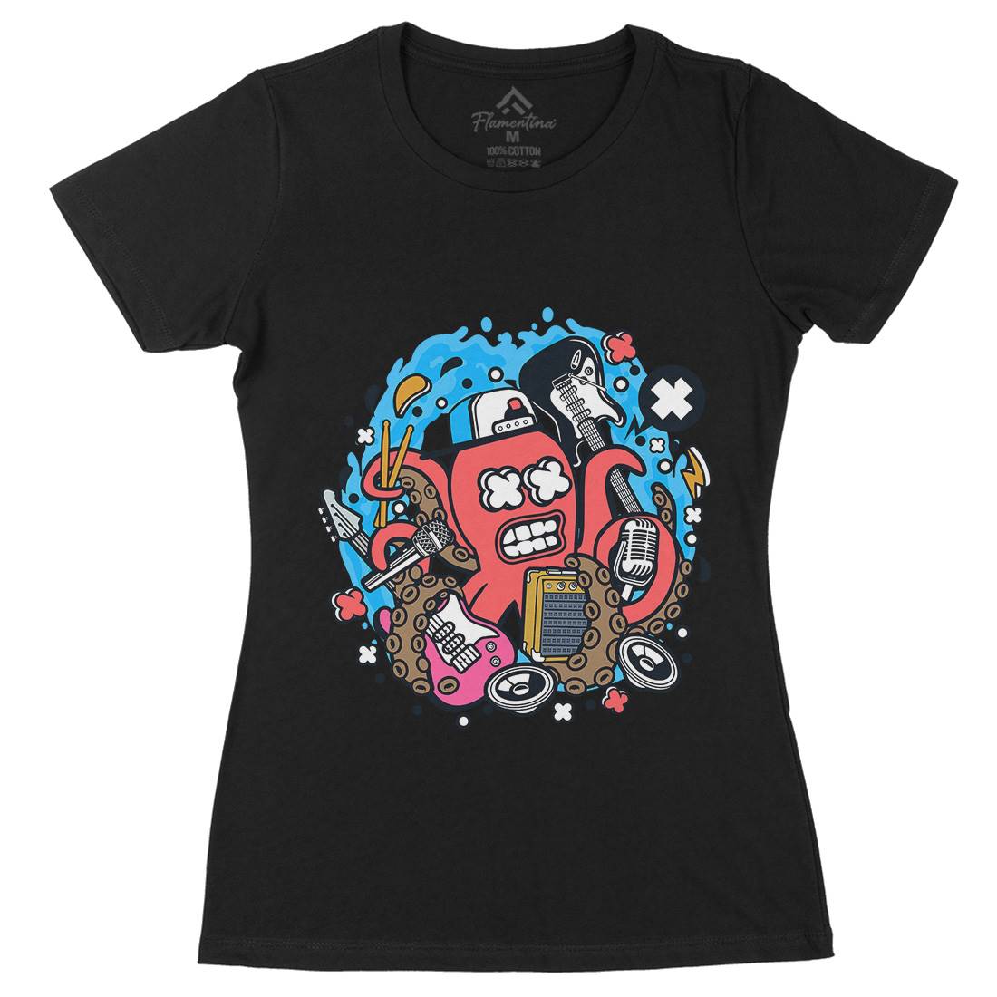 Rock Octopus Womens Organic Crew Neck T-Shirt Music C637