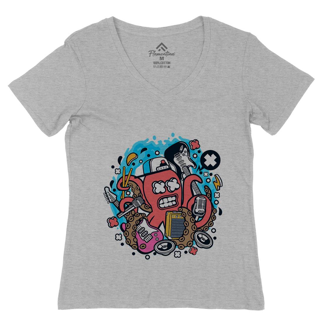 Rock Octopus Womens Organic V-Neck T-Shirt Music C637