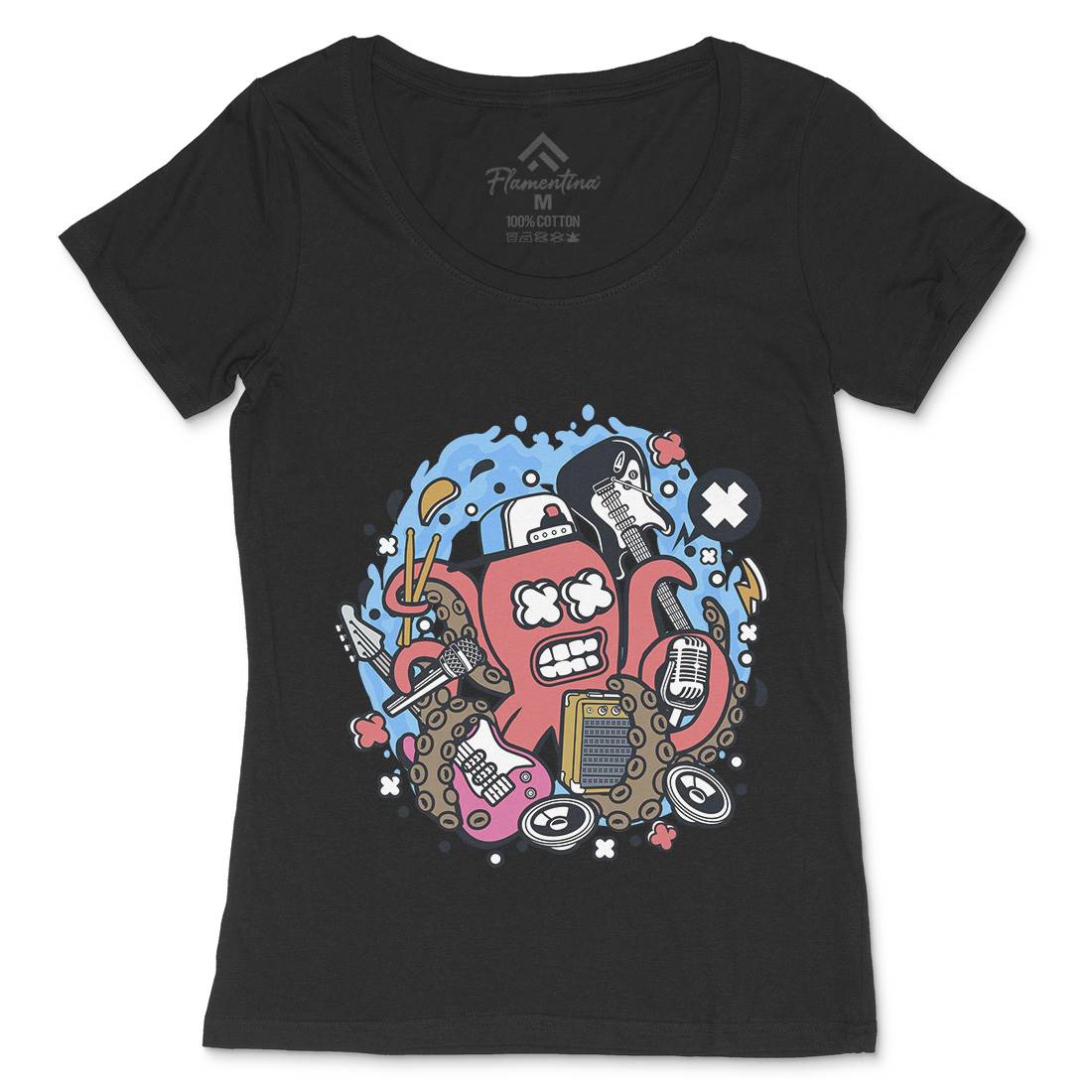 Rock Octopus Womens Scoop Neck T-Shirt Music C637