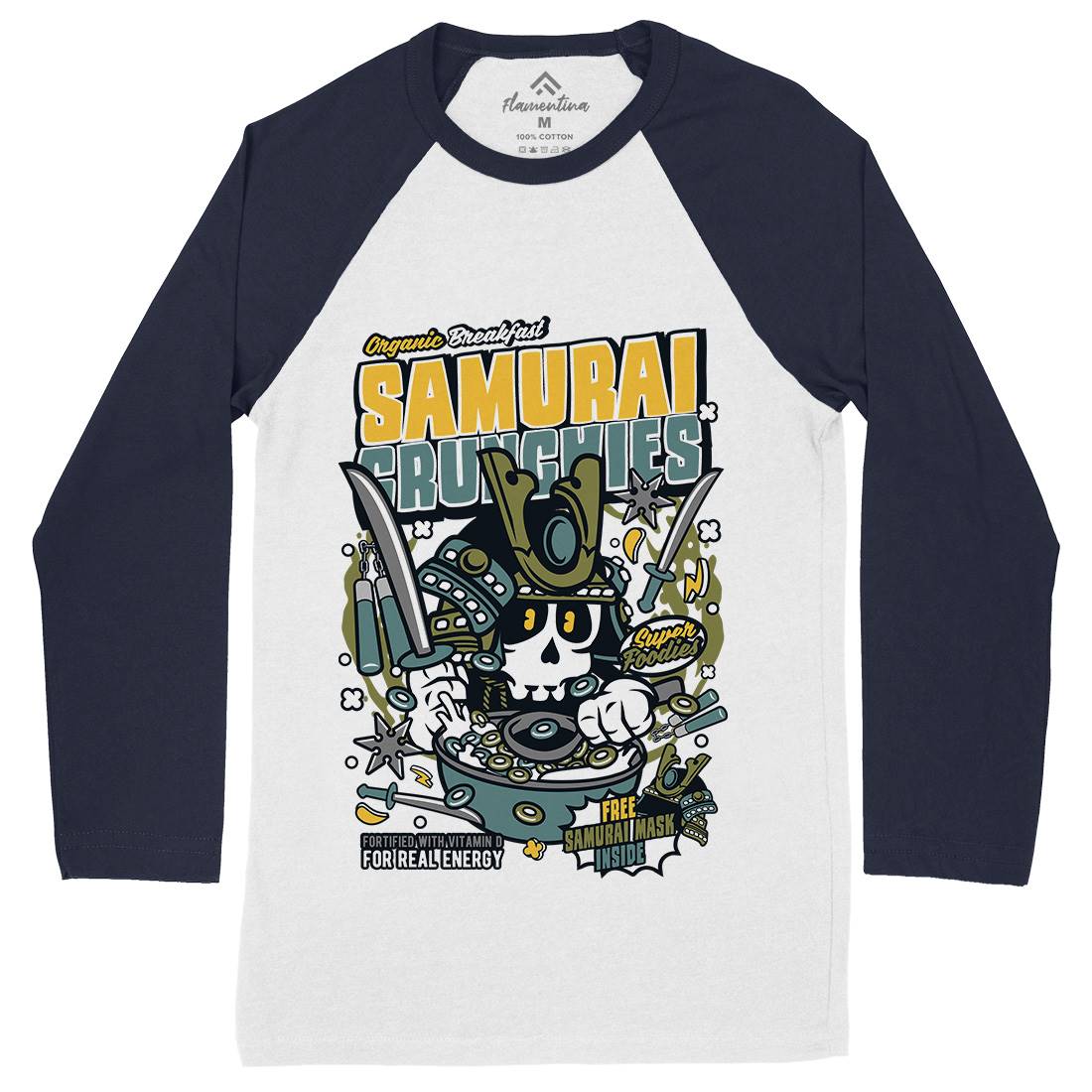 Samurai Crunches Mens Long Sleeve Baseball T-Shirt Food C639