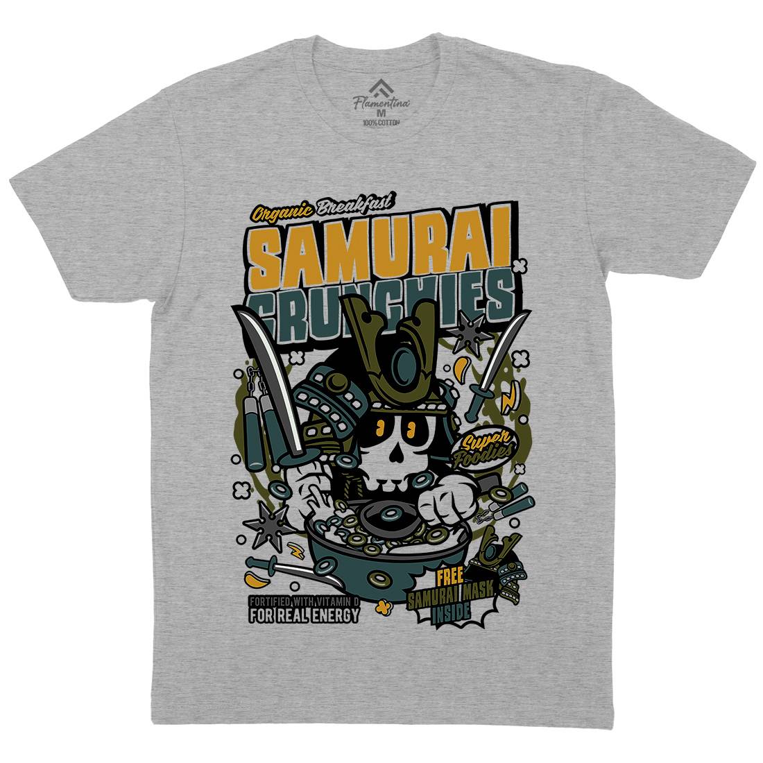 Samurai Crunches Mens Organic Crew Neck T-Shirt Food C639