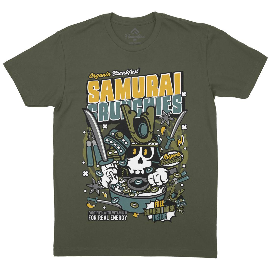 Samurai Crunches Mens Organic Crew Neck T-Shirt Food C639