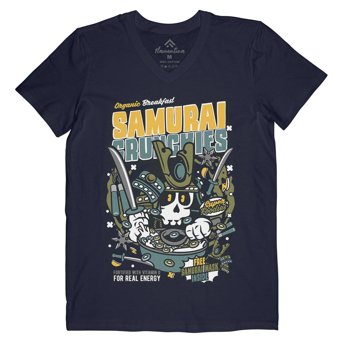Samurai Crunches Mens Organic V-Neck T-Shirt Food C639