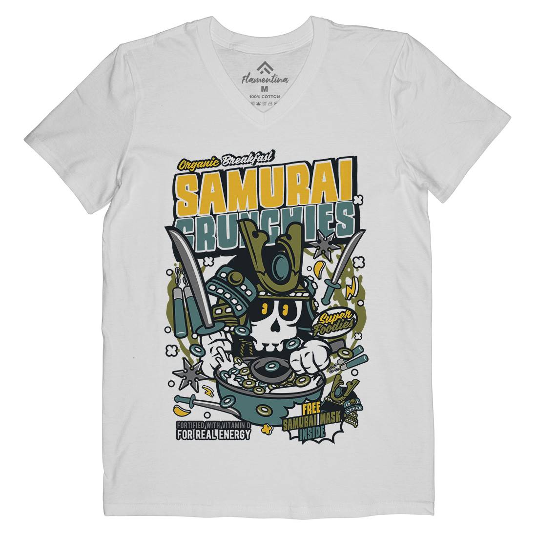 Samurai Crunches Mens Organic V-Neck T-Shirt Food C639