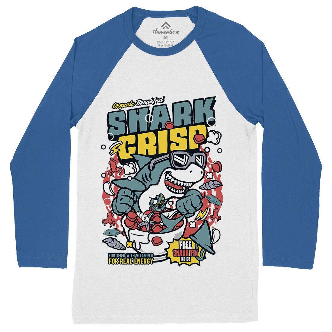 Shark Crisp Mens Long Sleeve Baseball T-Shirt Food C643