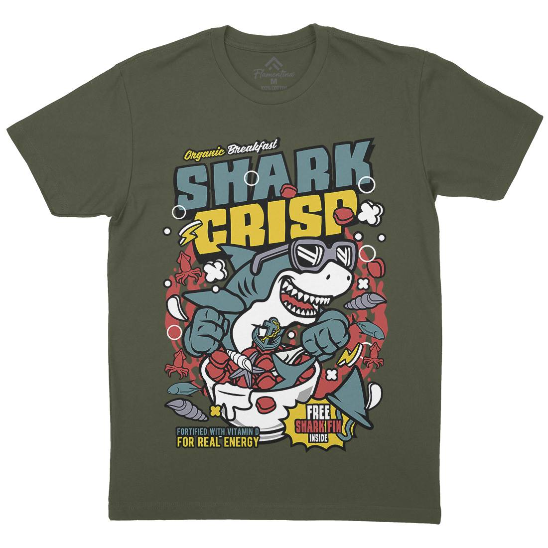 Shark Crisp Mens Organic Crew Neck T-Shirt Food C643