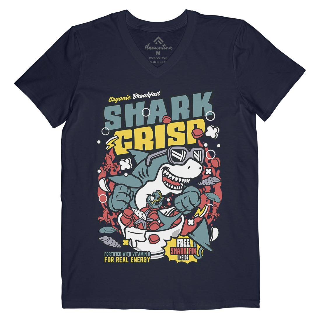 Shark Crisp Mens Organic V-Neck T-Shirt Food C643