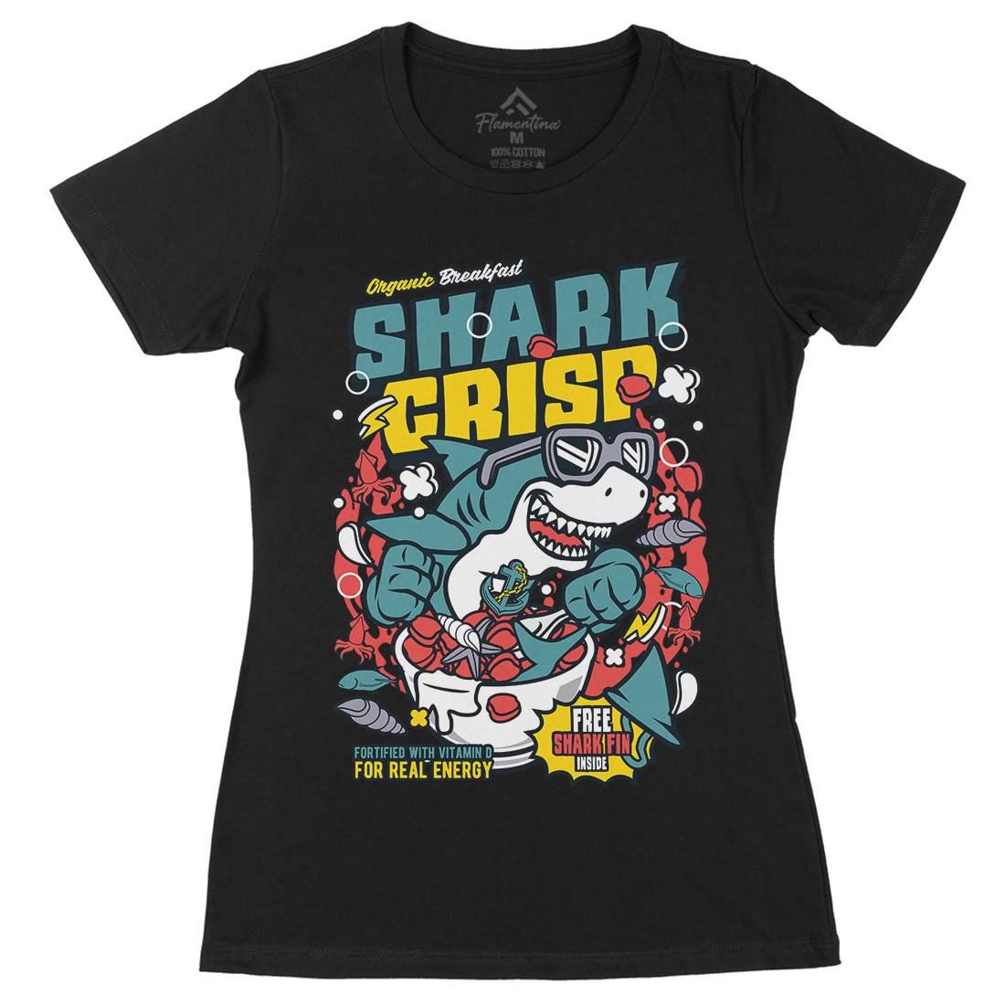 Shark Crisp Womens Organic Crew Neck T-Shirt Food C643