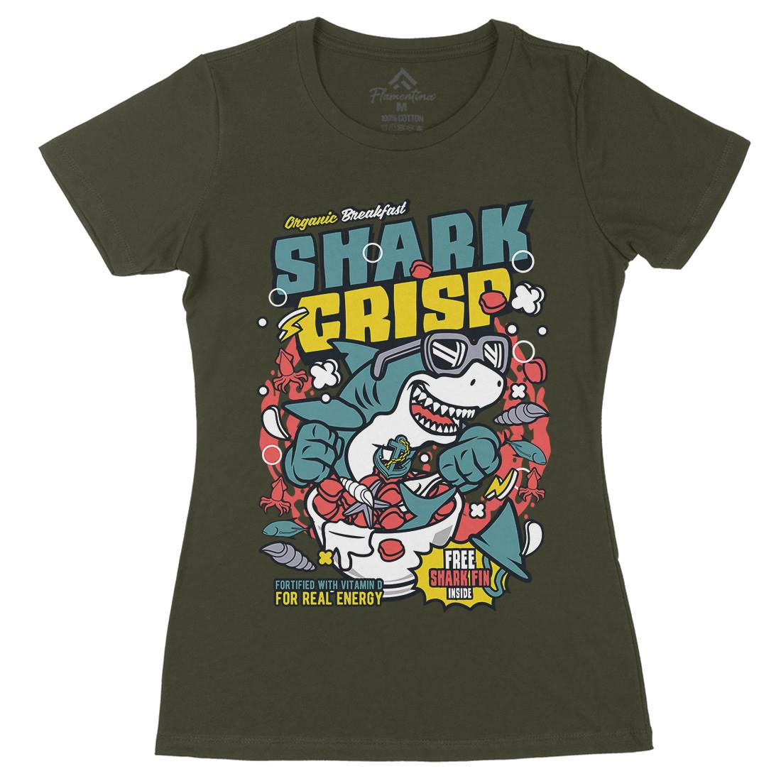Shark Crisp Womens Organic Crew Neck T-Shirt Food C643
