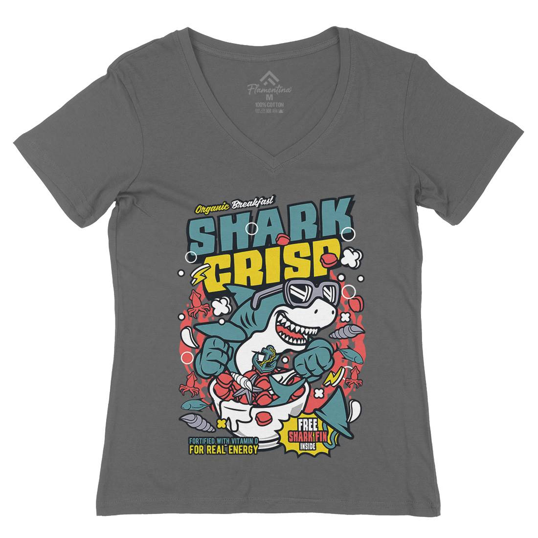 Shark Crisp Womens Organic V-Neck T-Shirt Food C643