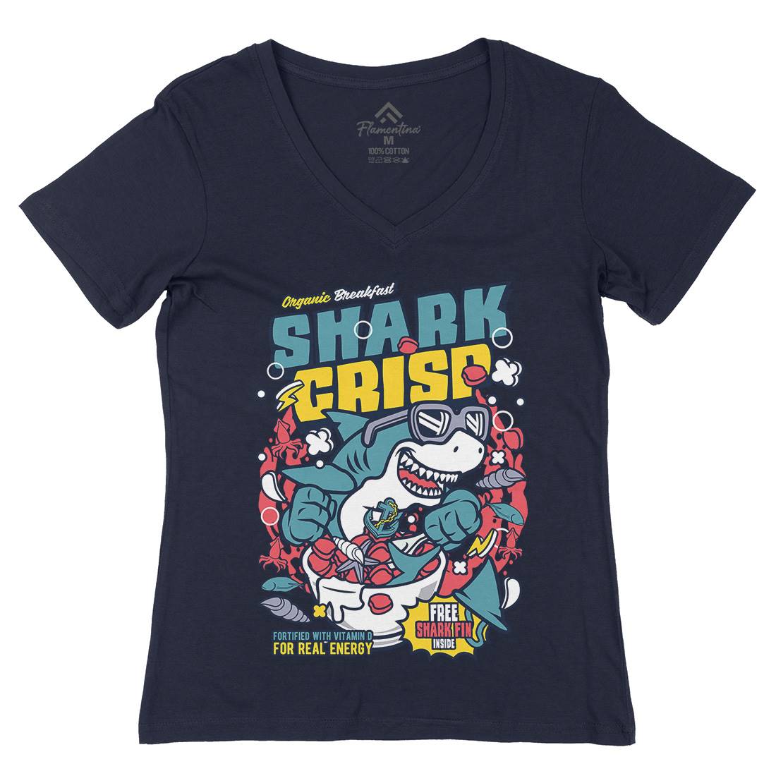 Shark Crisp Womens Organic V-Neck T-Shirt Food C643
