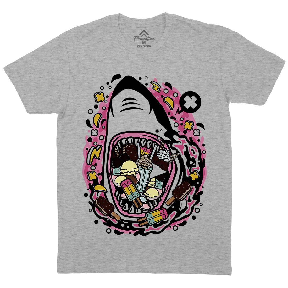 Shark Ice Cream Mens Organic Crew Neck T-Shirt Food C644