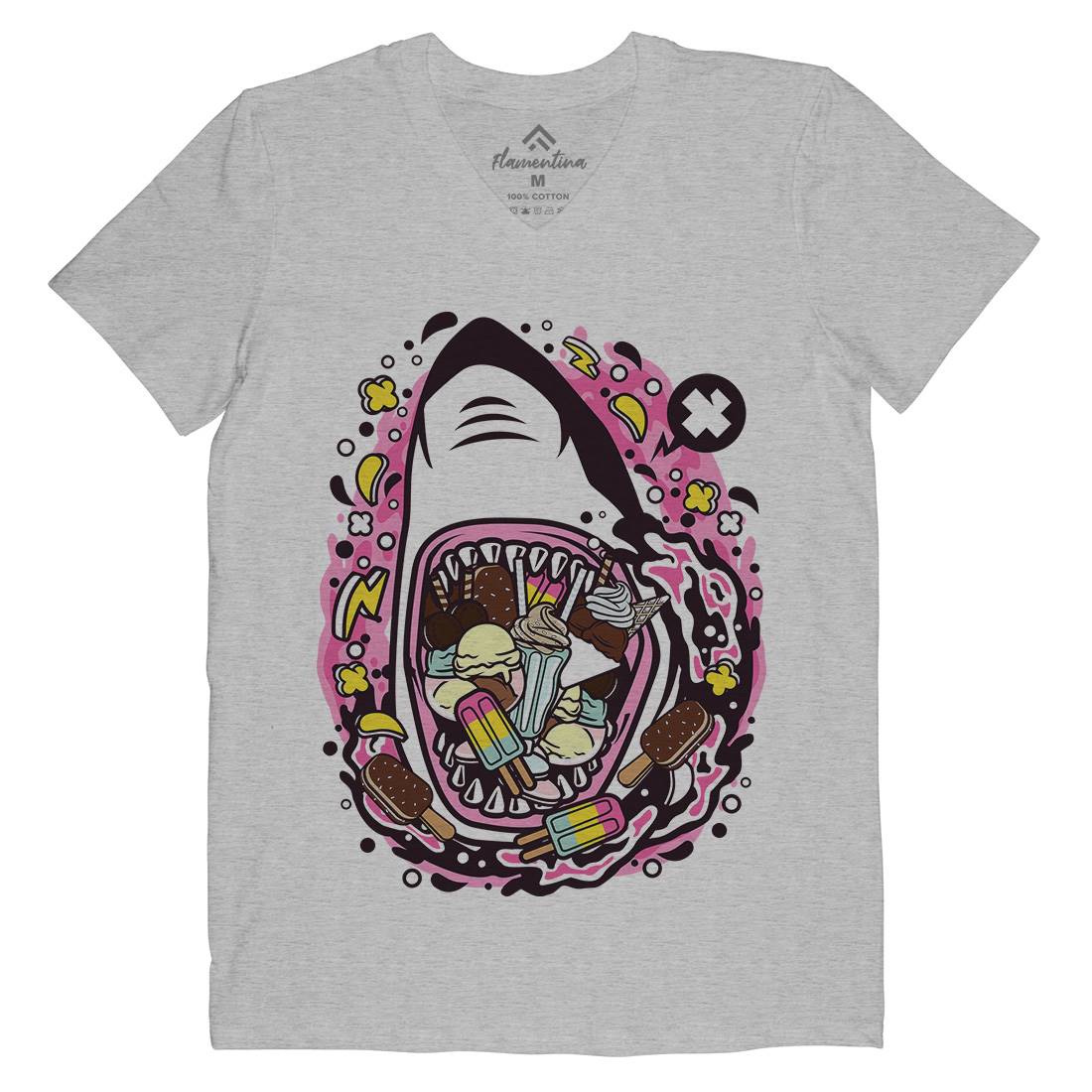 Shark Ice Cream Mens V-Neck T-Shirt Food C644