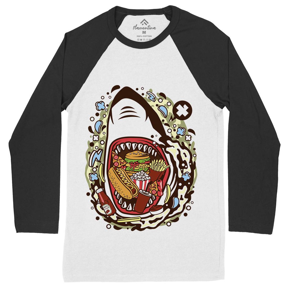 Shark Junk Mens Long Sleeve Baseball T-Shirt Food C645