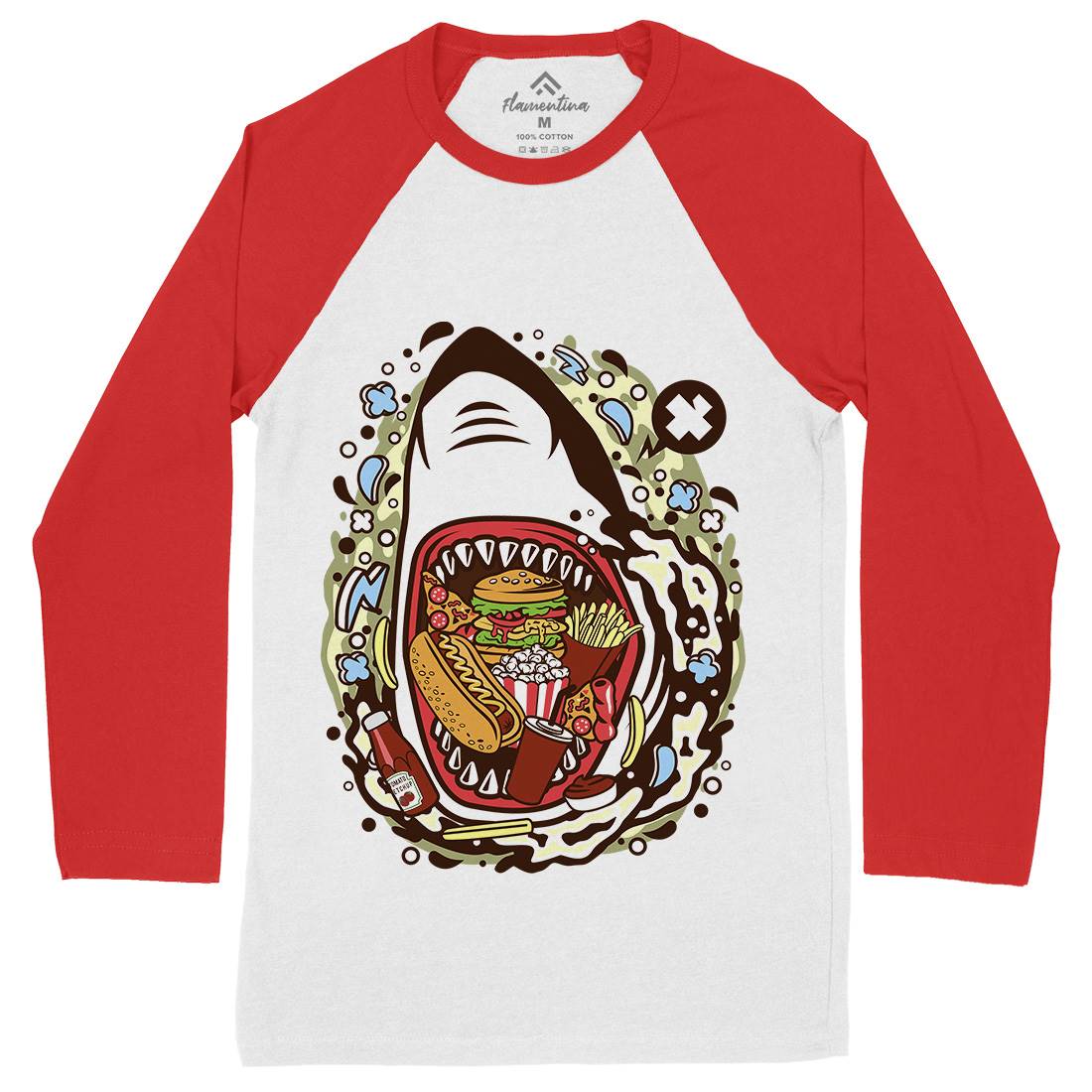 Shark Junk Mens Long Sleeve Baseball T-Shirt Food C645