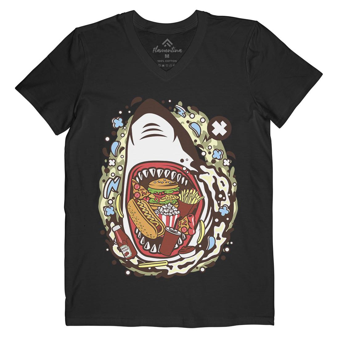 Shark Junk Mens Organic V-Neck T-Shirt Food C645