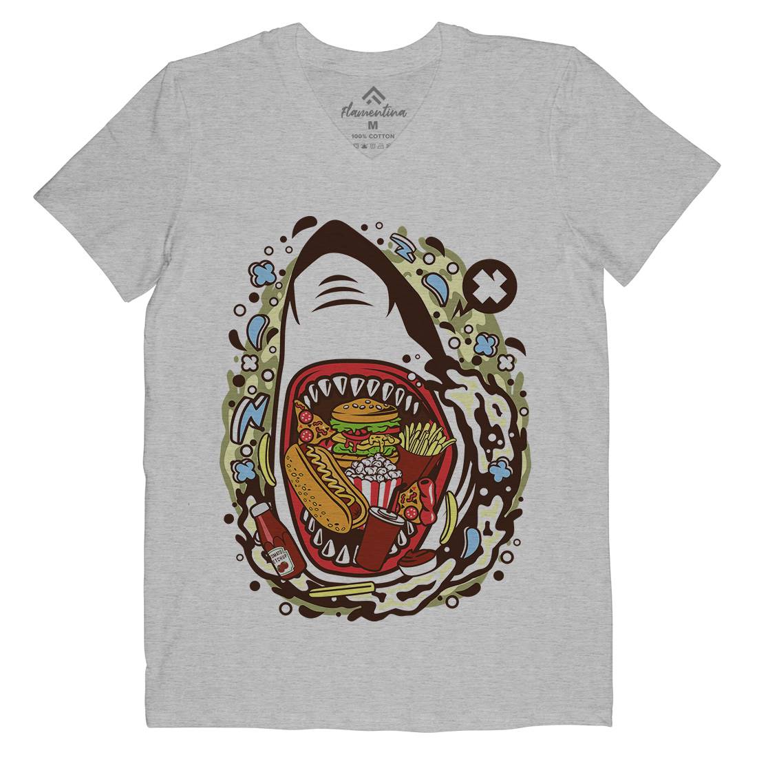 Shark Junk Mens V-Neck T-Shirt Food C645
