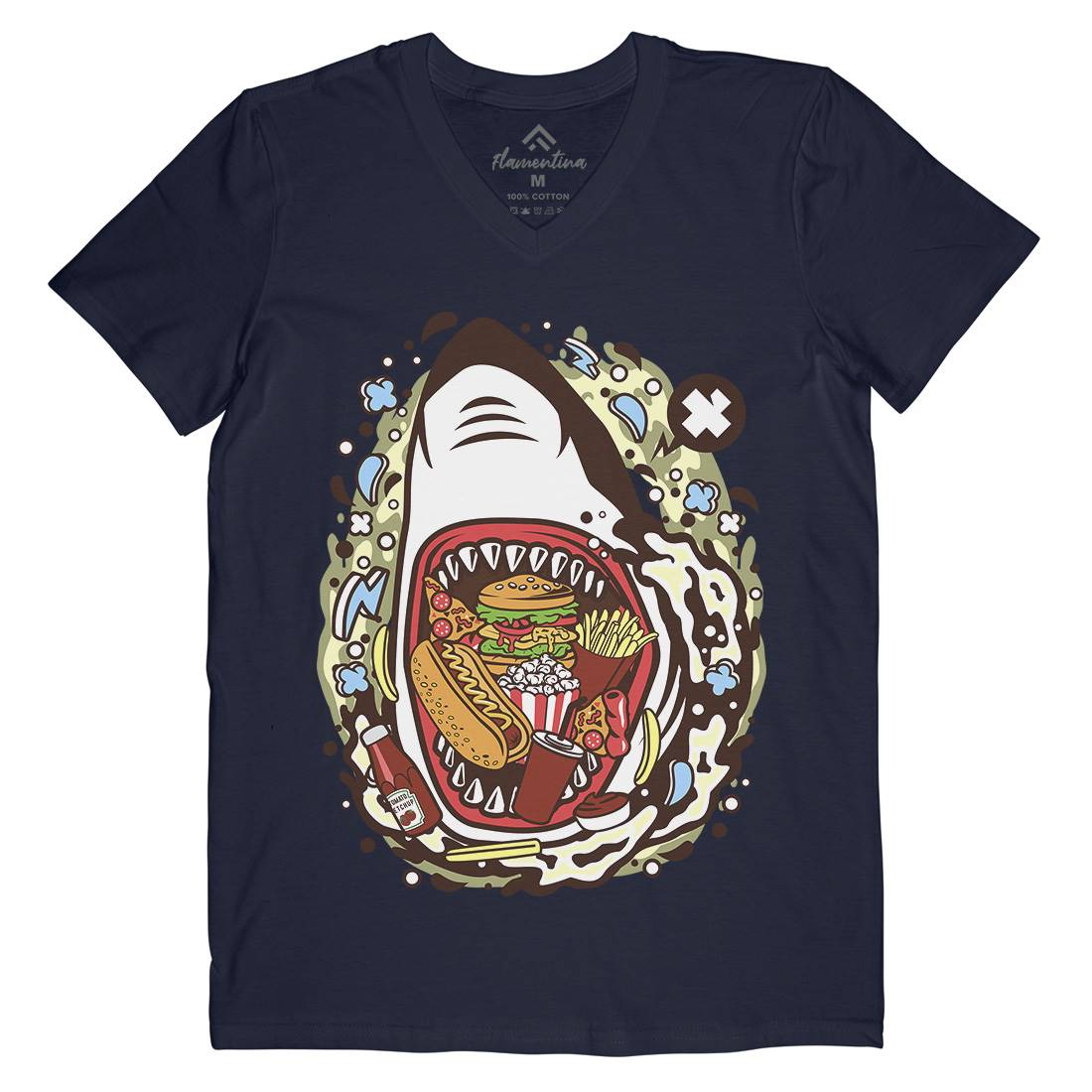 Shark Junk Mens V-Neck T-Shirt Food C645