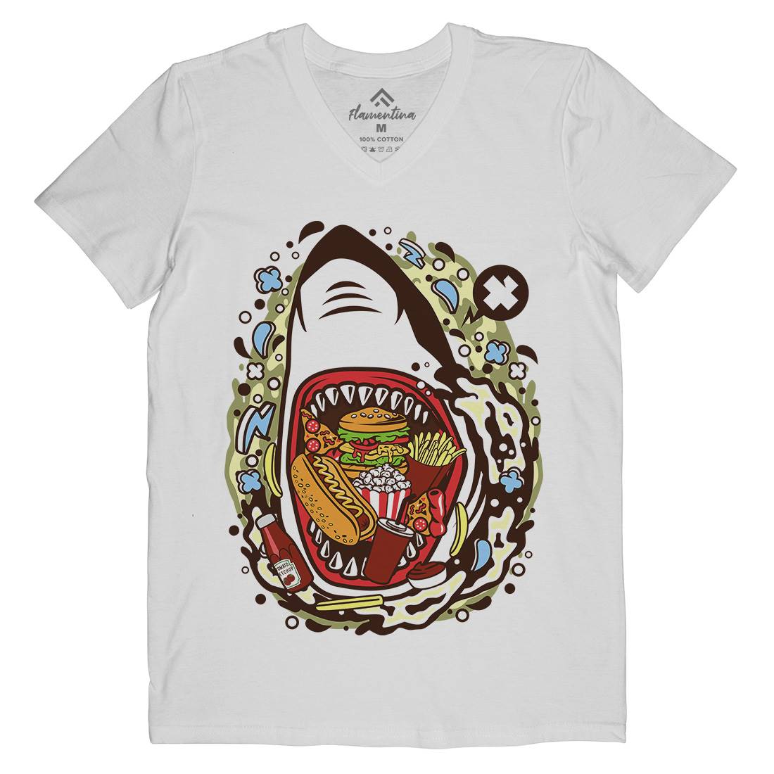 Shark Junk Mens Organic V-Neck T-Shirt Food C645