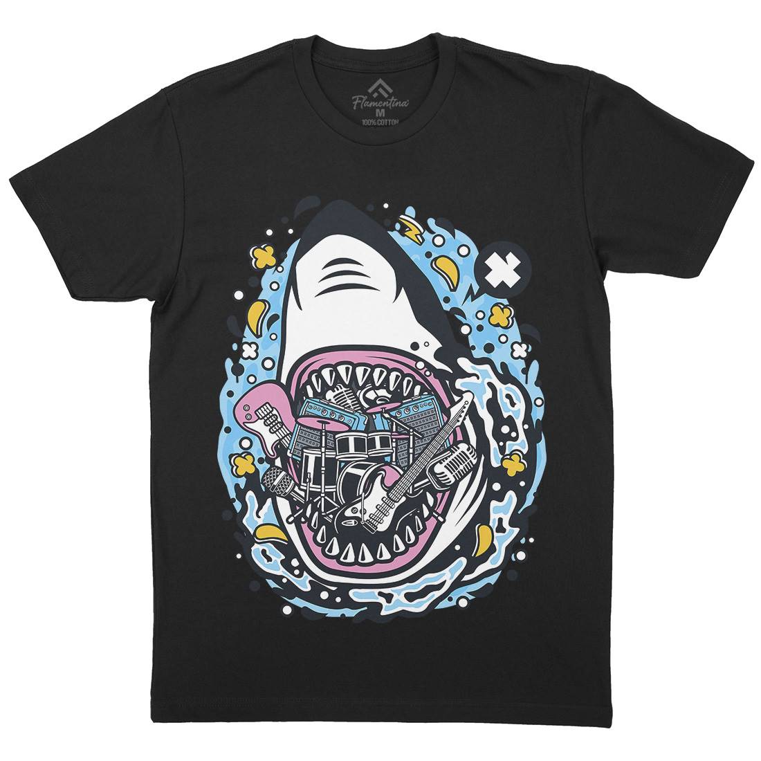 Shark Rock Mens Organic Crew Neck T-Shirt Music C646