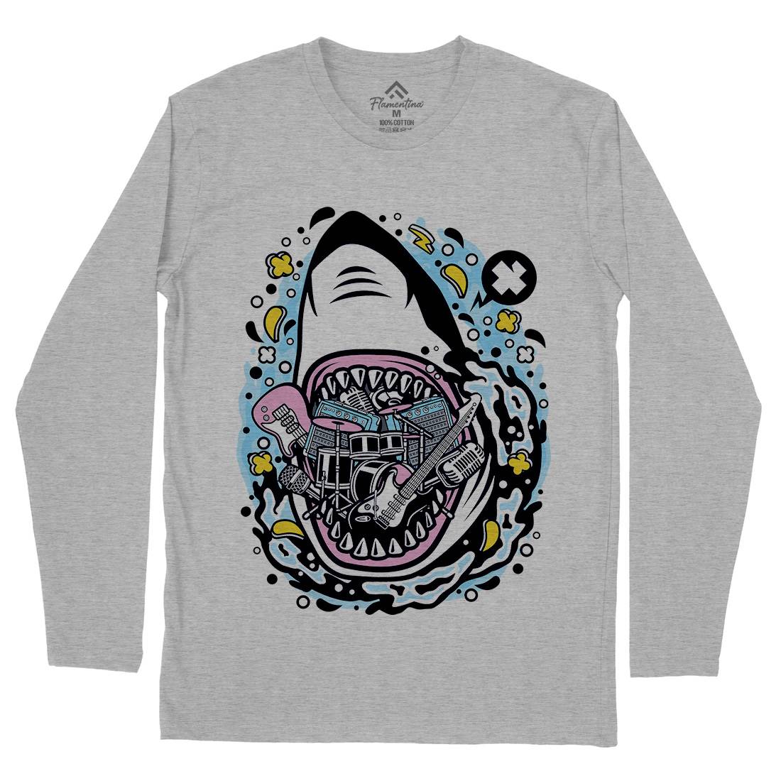 Shark Rock Mens Long Sleeve T-Shirt Music C646