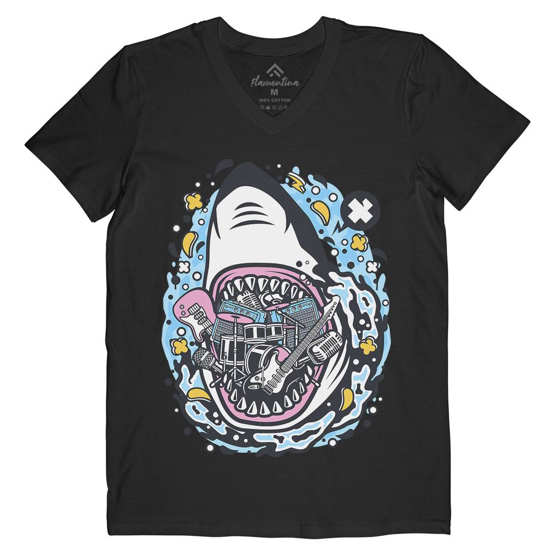 Shark Rock Mens Organic V-Neck T-Shirt Music C646