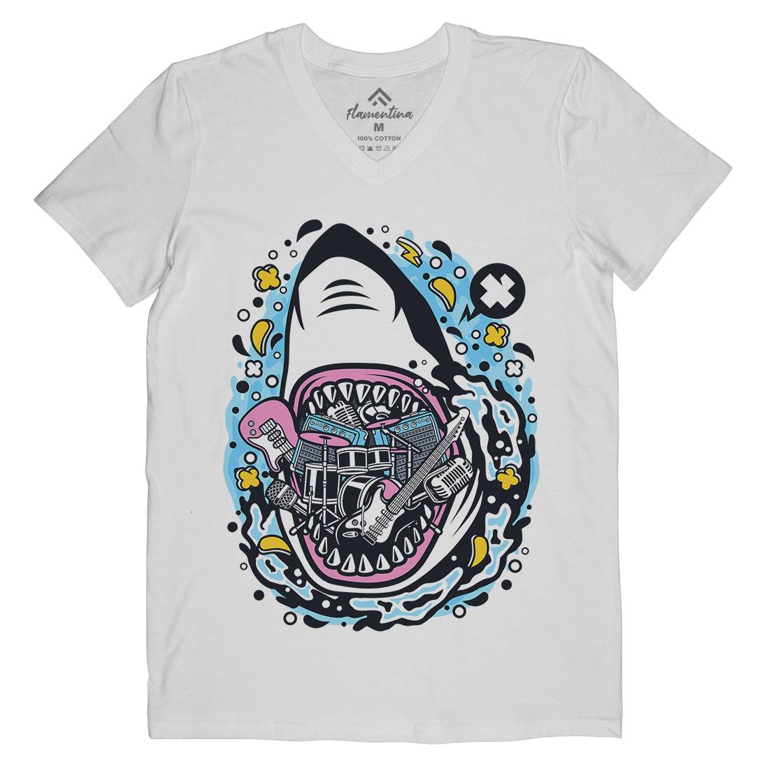 Shark Rock Mens V-Neck T-Shirt Music C646