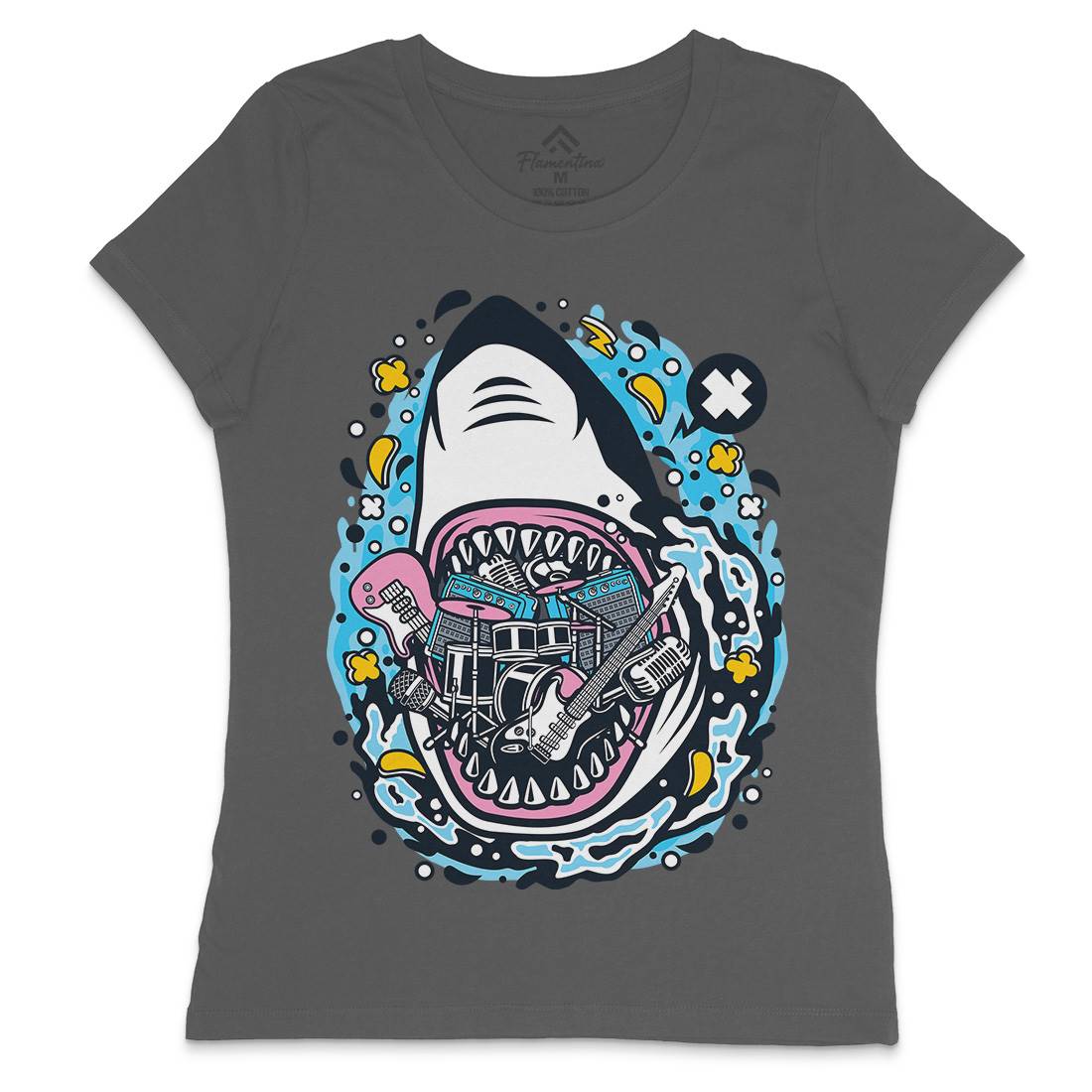 Shark Rock Womens Crew Neck T-Shirt Music C646
