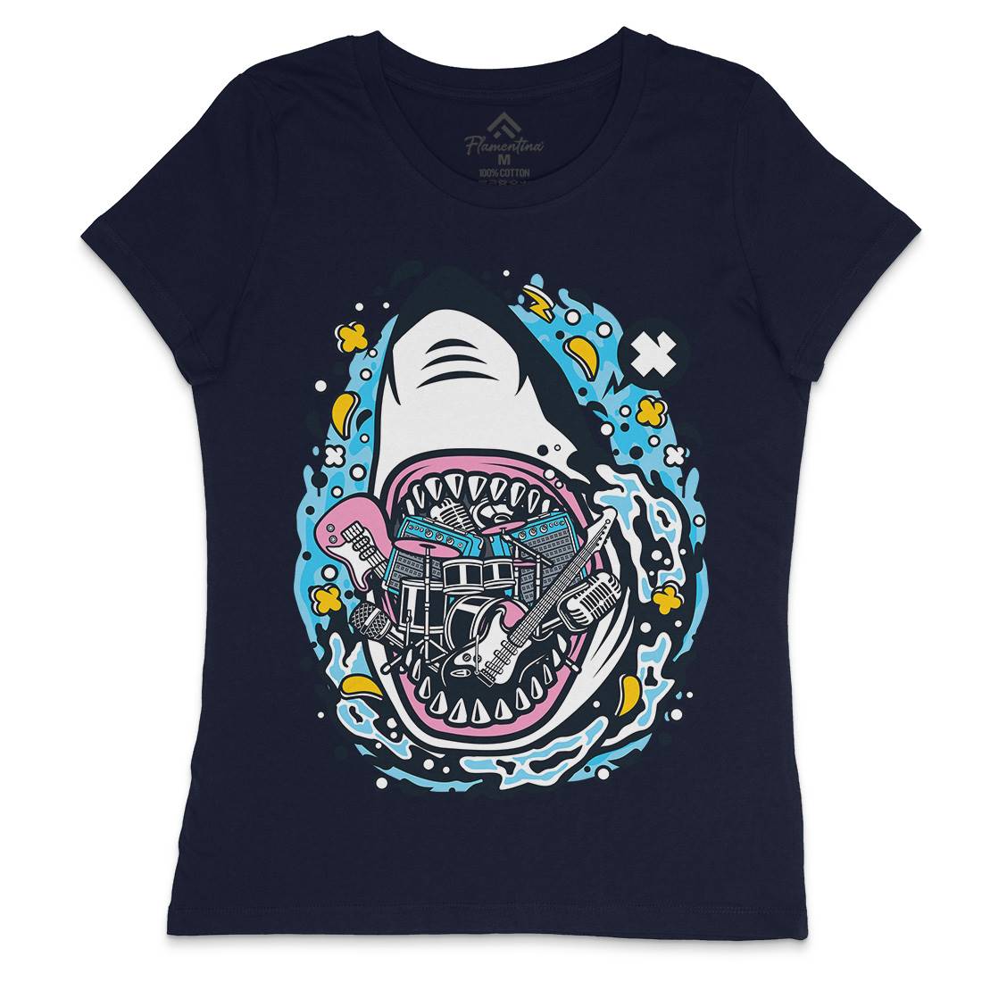Shark Rock Womens Crew Neck T-Shirt Music C646