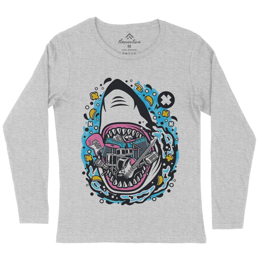 Shark Rock Womens Long Sleeve T-Shirt Music C646