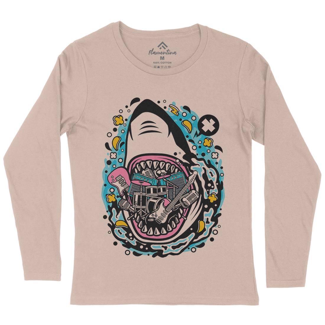 Shark Rock Womens Long Sleeve T-Shirt Music C646